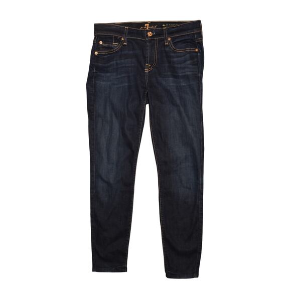 7 FOR ALL MANKIND $198 The Cropped Skinny Dark Wash Stretch Denim Jean Size 26 - Picture 1 of 4